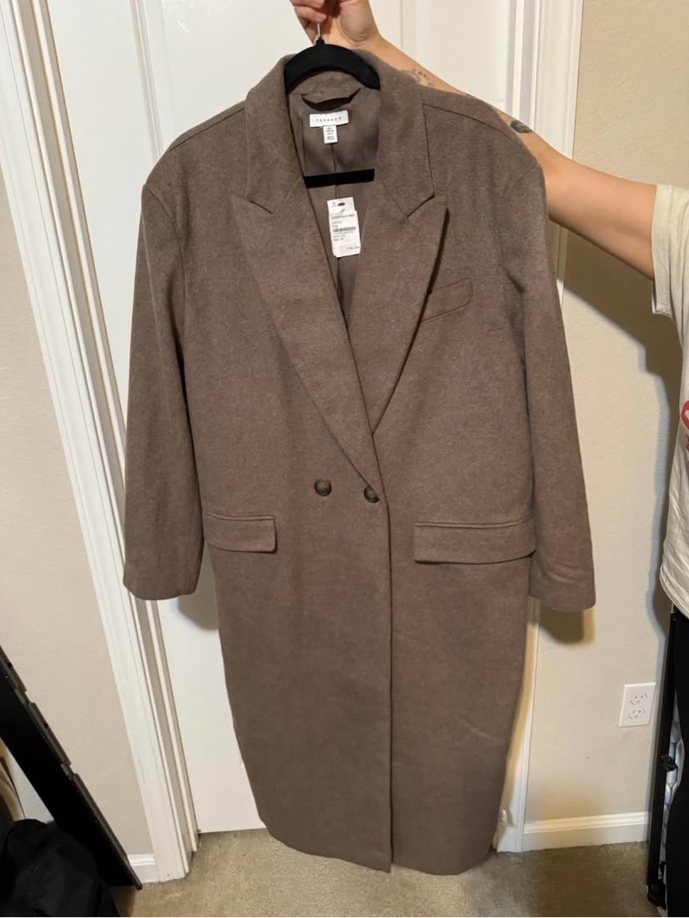 Topshop Brown Double-Breasted Long Trench Coat - Picture 2 of 3